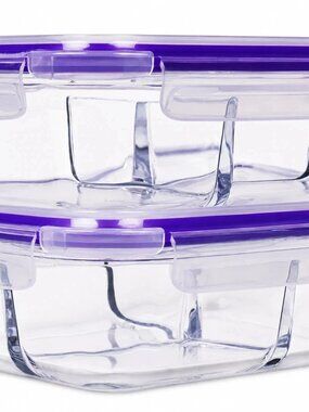 Sedona Kitchen 2 Pack 3-Compartment Glass Food Storage Containers Purple Set